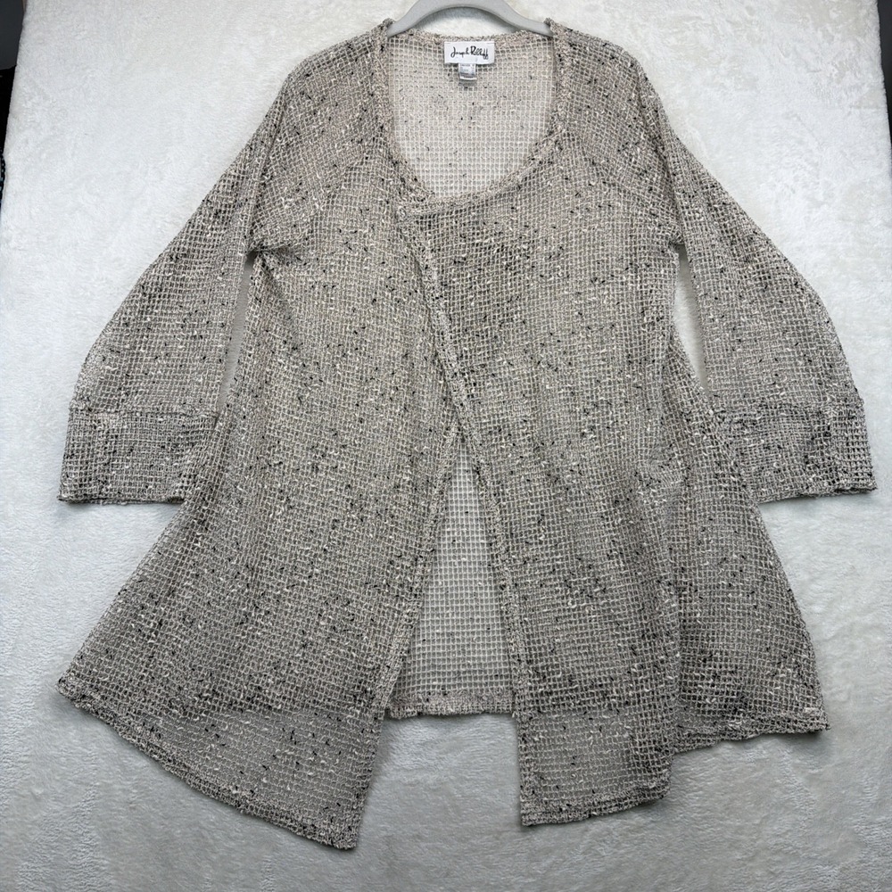 Joseph Ribkoff Women's Open Knit Mesh Cardigan Size 10 Beige Artsy Layering